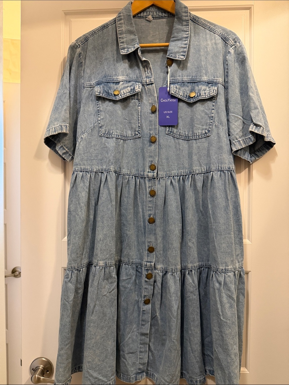 Croft & Barrow Light Blue Denim Tiered Button-Front Midi Dress